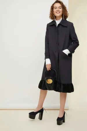 Ruffle hem gabardine coat