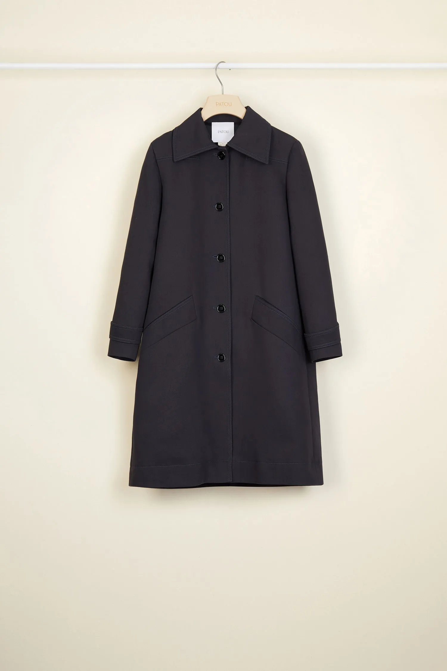 Ruffle hem gabardine coat