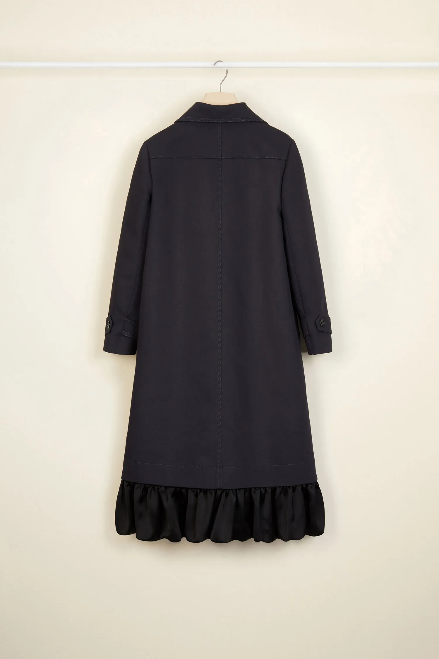 Ruffle hem gabardine coat
