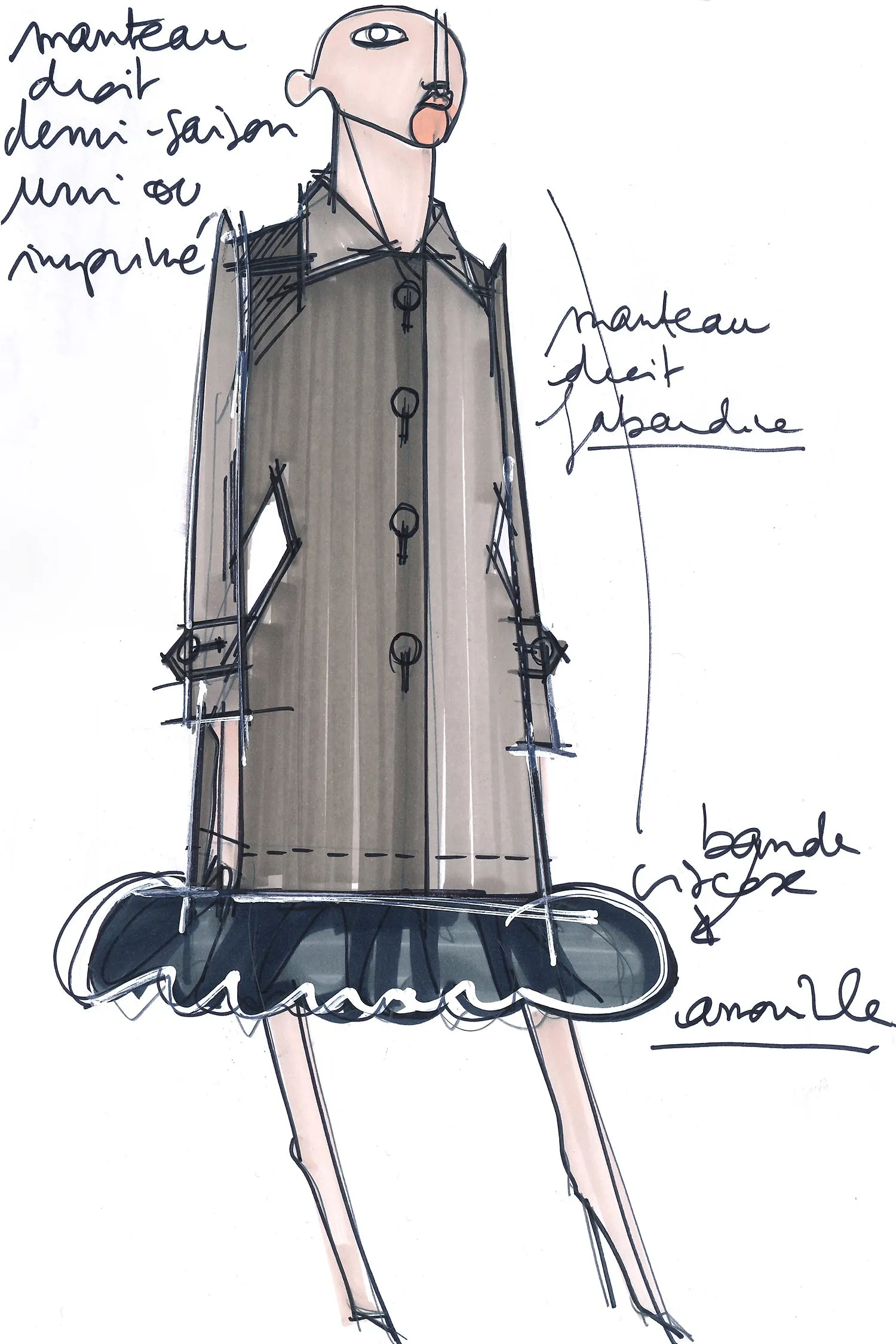 Ruffle hem gabardine coat