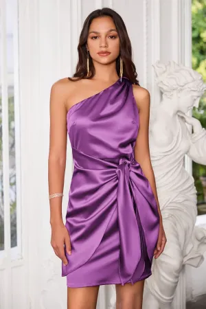 Satin One Shoulder Tie Waist Party Mini Dresses