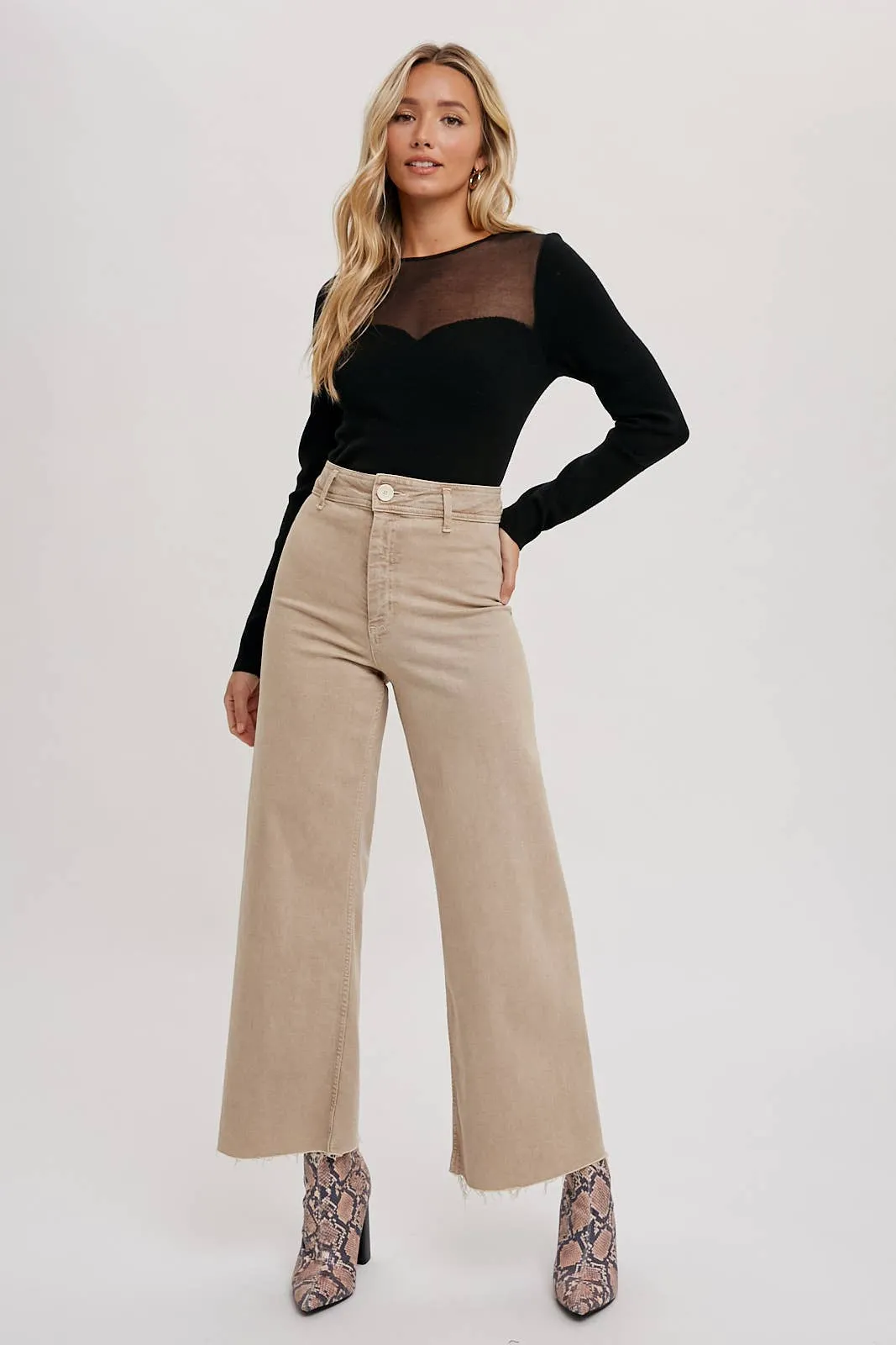 SEMI SHEER SWEETHEART NECK TOP: IVORY