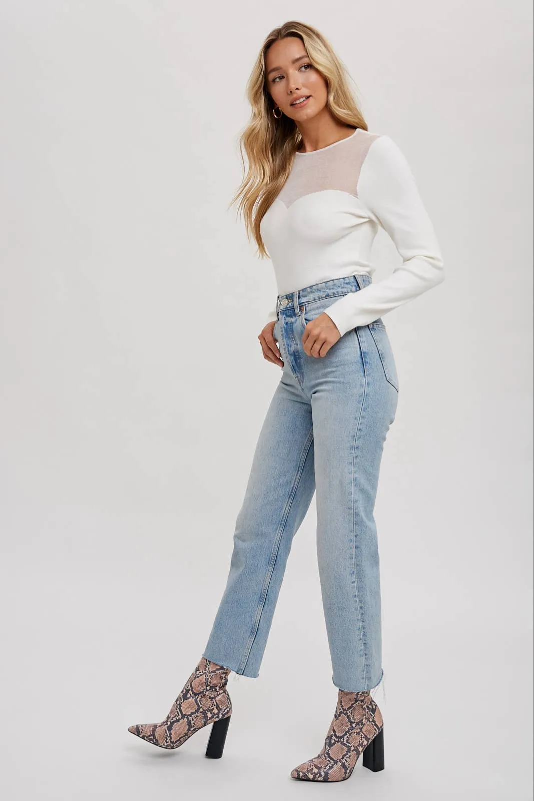 SEMI SHEER SWEETHEART NECK TOP: IVORY
