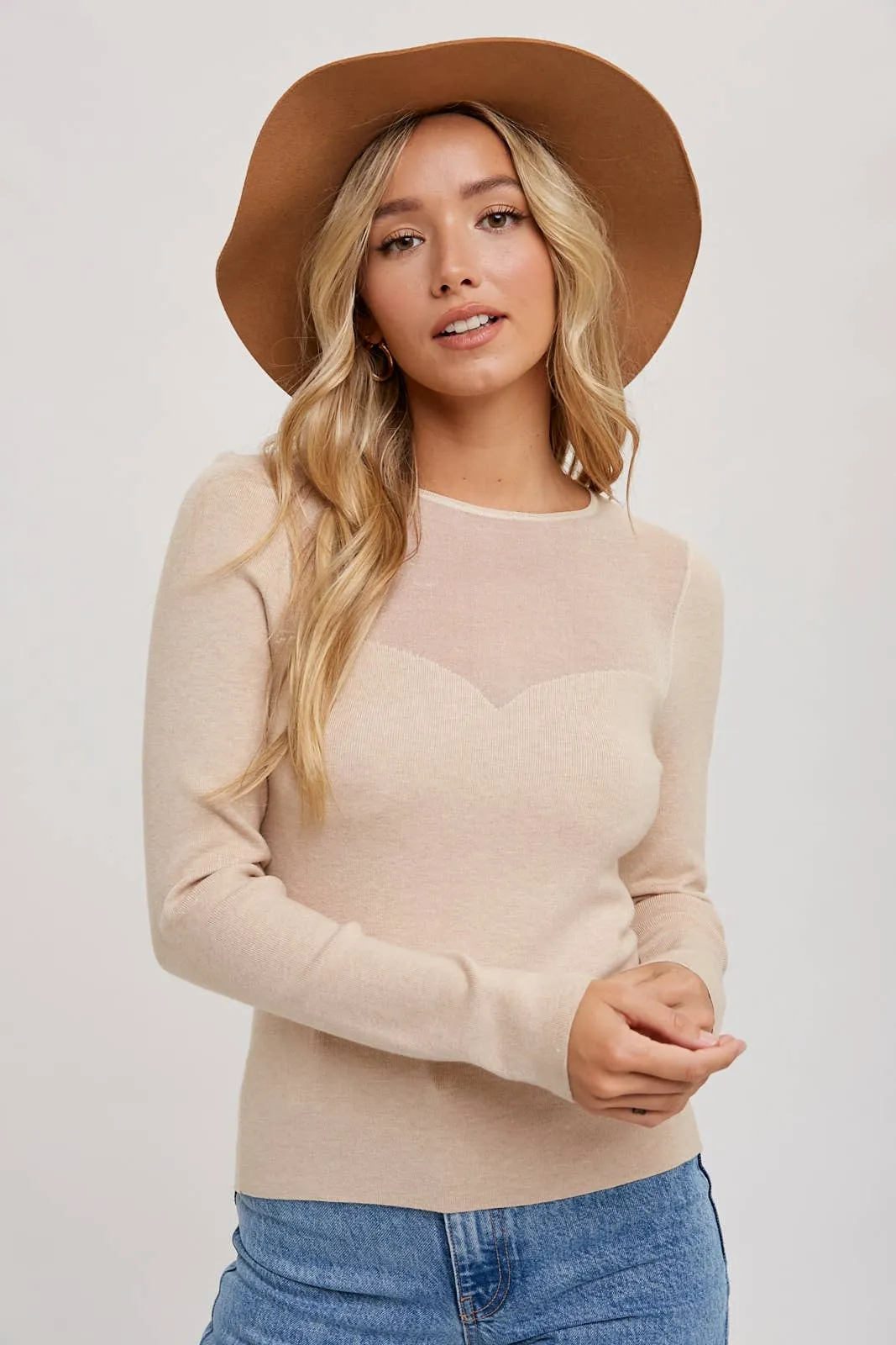 SEMI SHEER SWEETHEART NECK TOP: IVORY