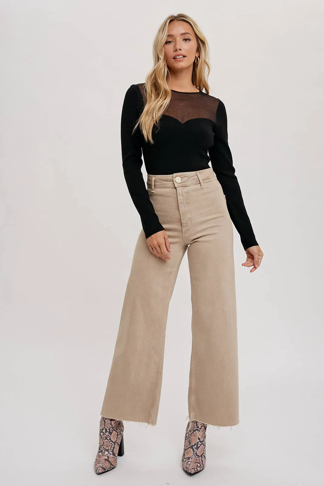 SEMI SHEER SWEETHEART NECK TOP: IVORY