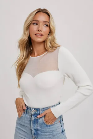 SEMI SHEER SWEETHEART NECK TOP: IVORY