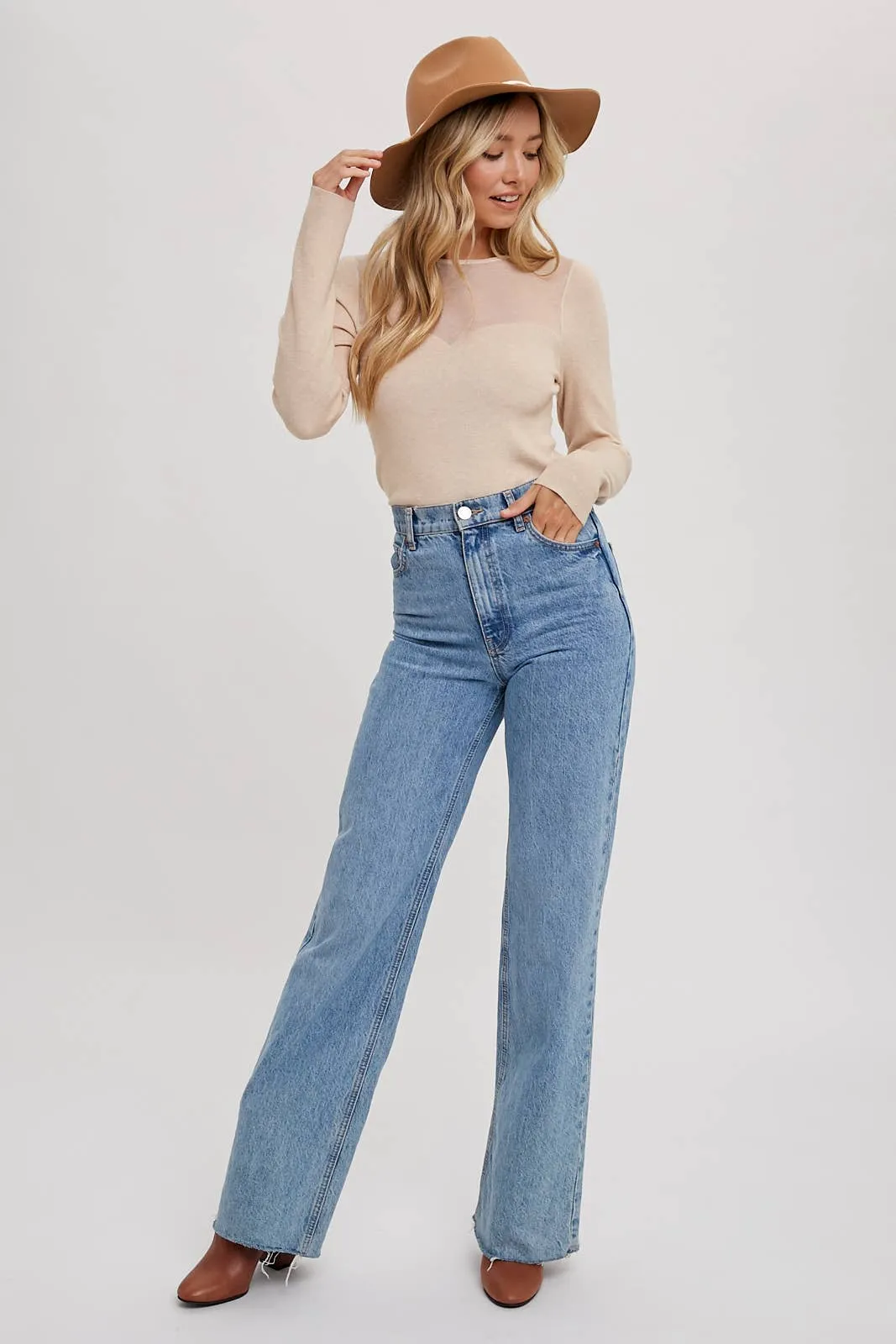 SEMI SHEER SWEETHEART NECK TOP: IVORY