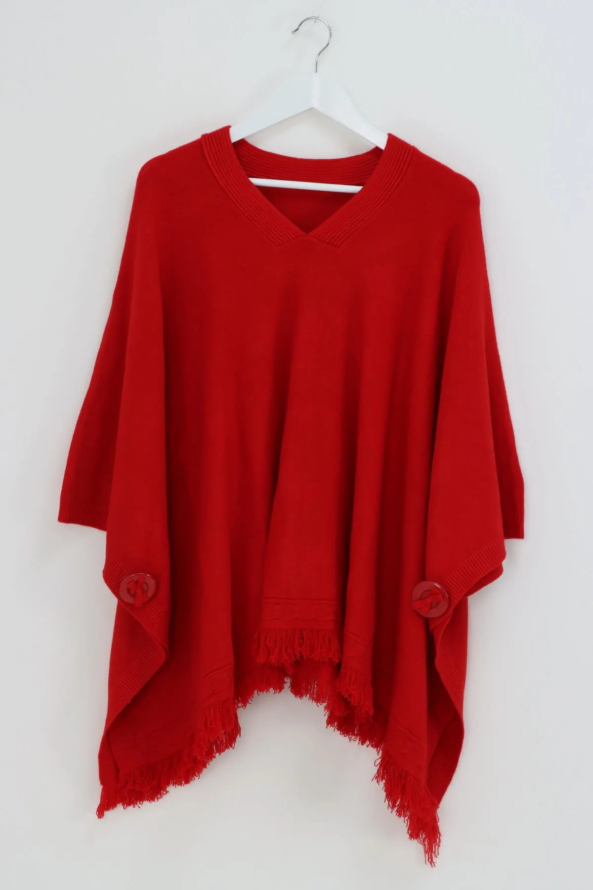 Side Button Detail Raw Edge Ponchos Jumper Top