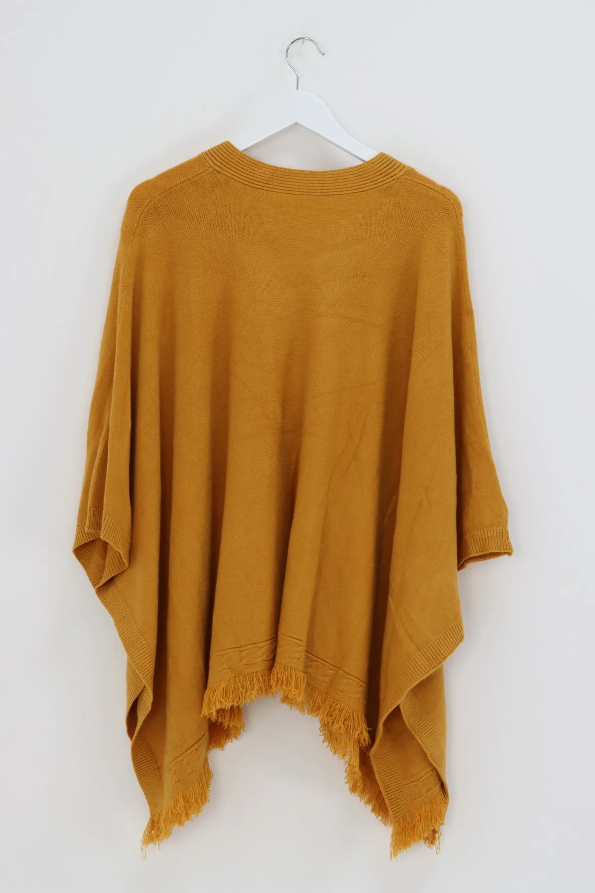 Side Button Detail Raw Edge Ponchos Jumper Top