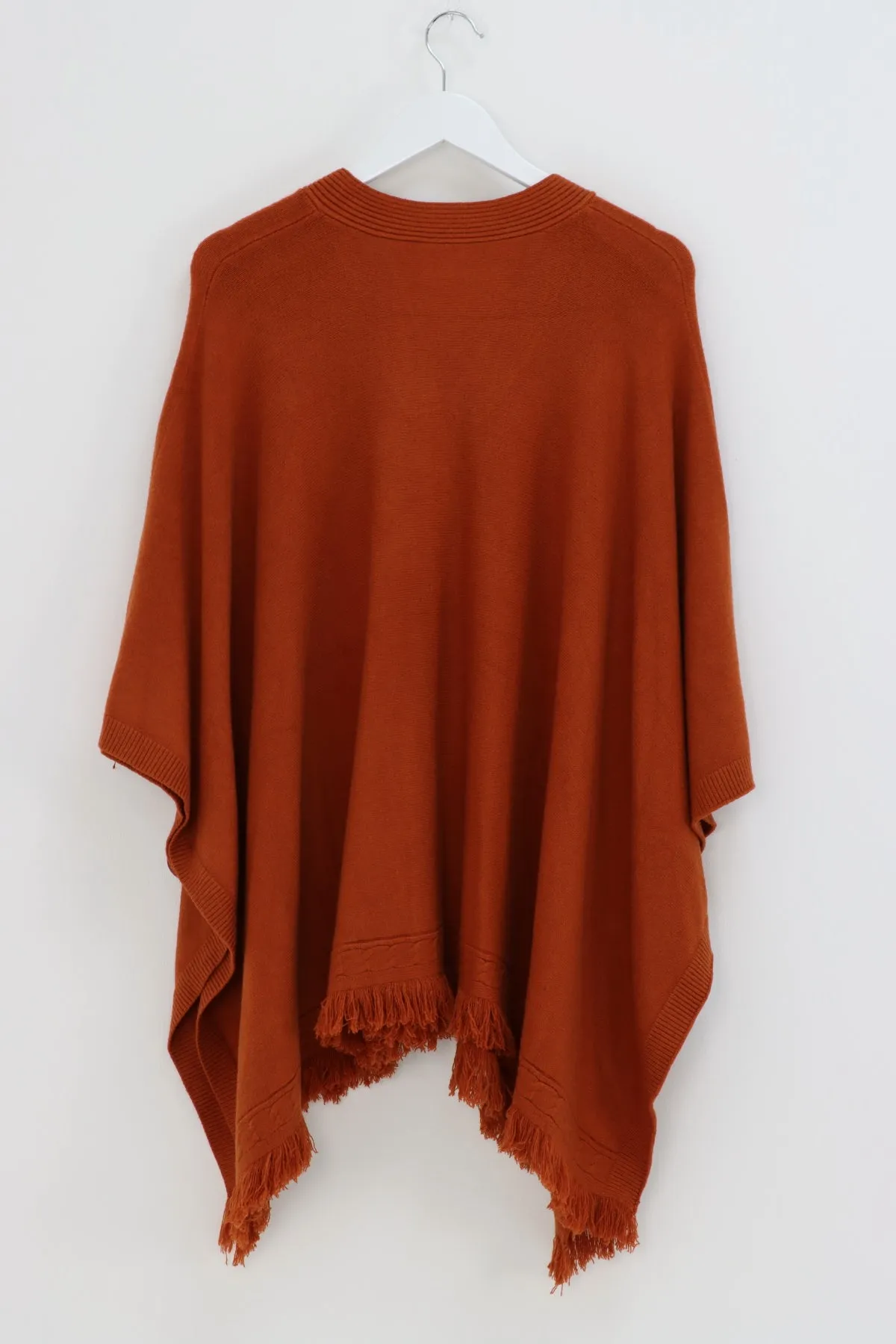 Side Button Detail Raw Edge Ponchos Jumper Top