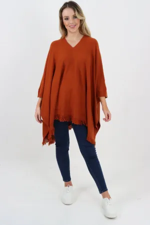 Side Button Detail Raw Edge Ponchos Jumper Top