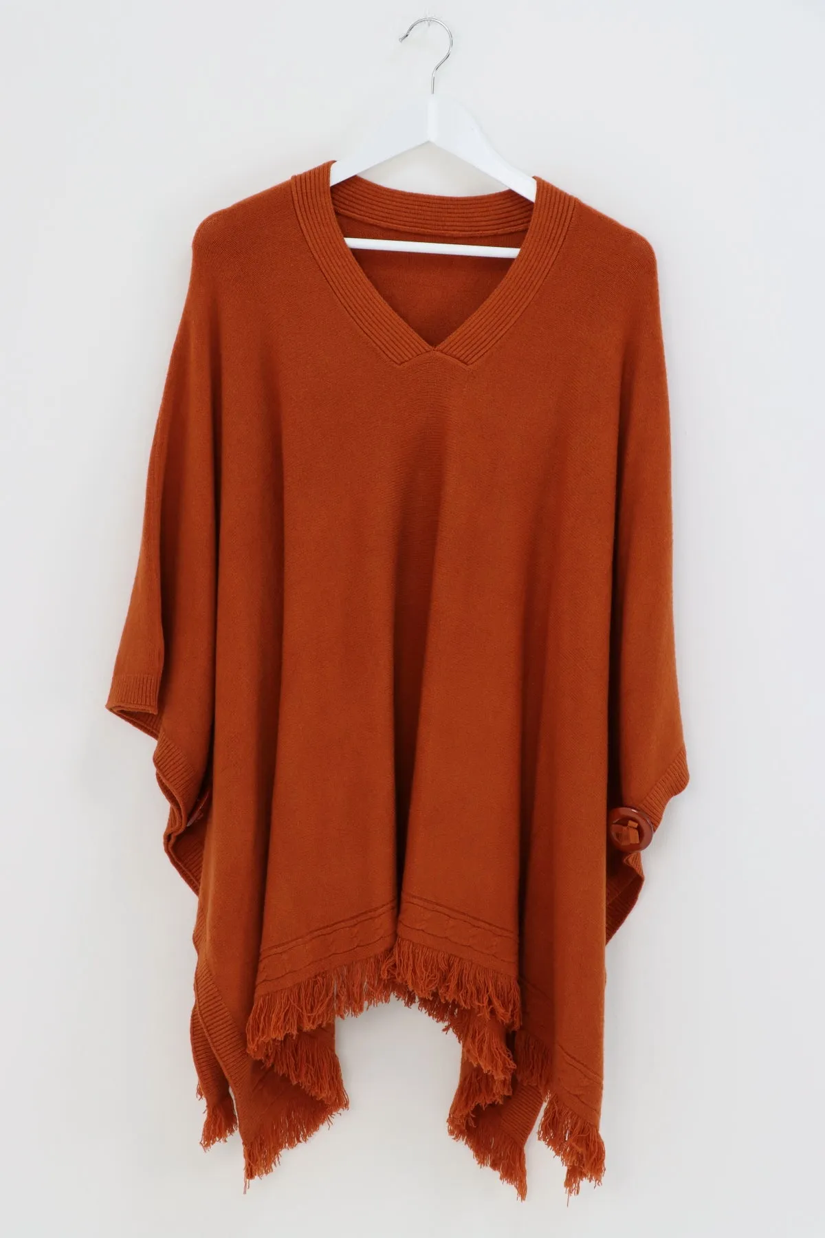 Side Button Detail Raw Edge Ponchos Jumper Top