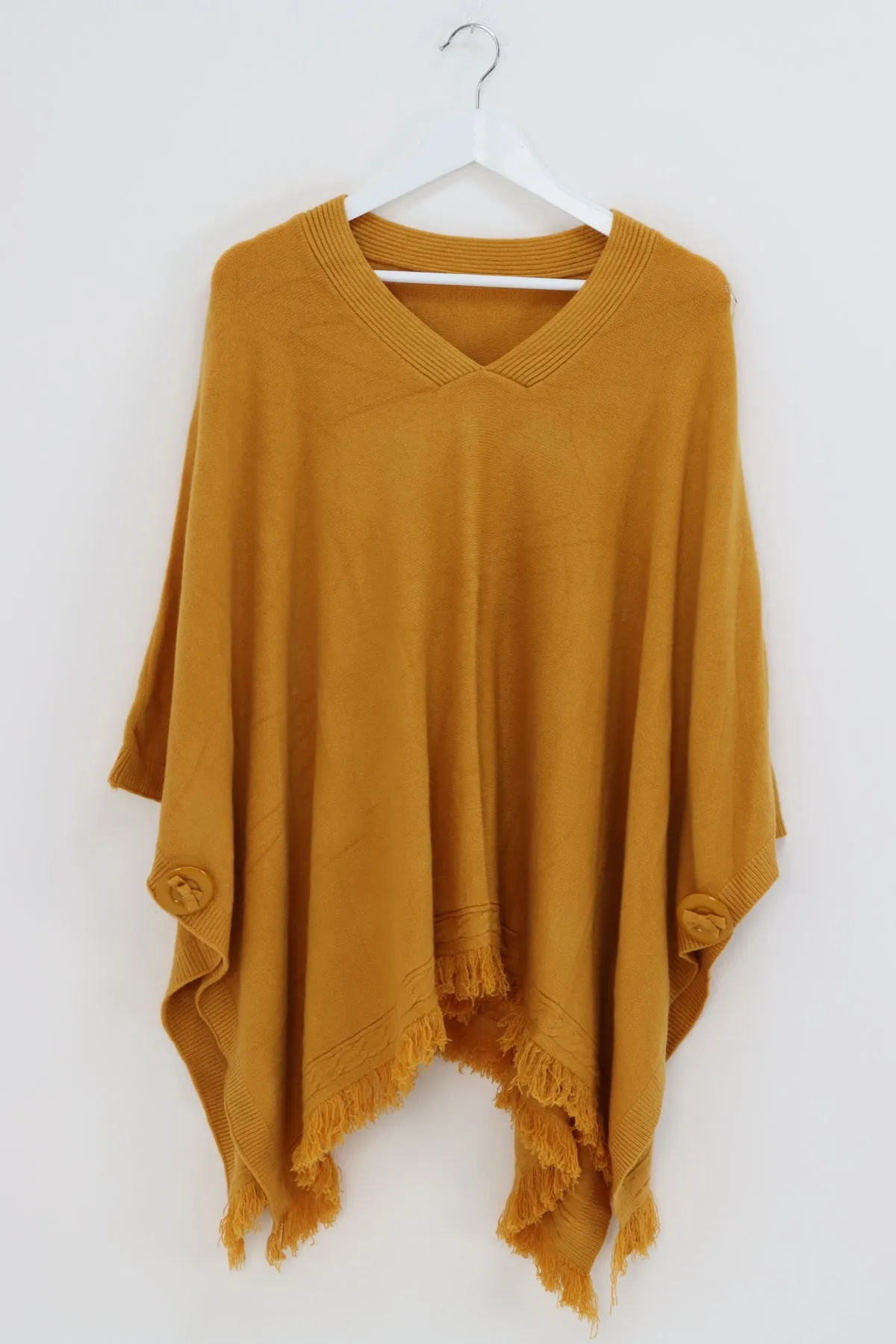 Side Button Detail Raw Edge Ponchos Jumper Top