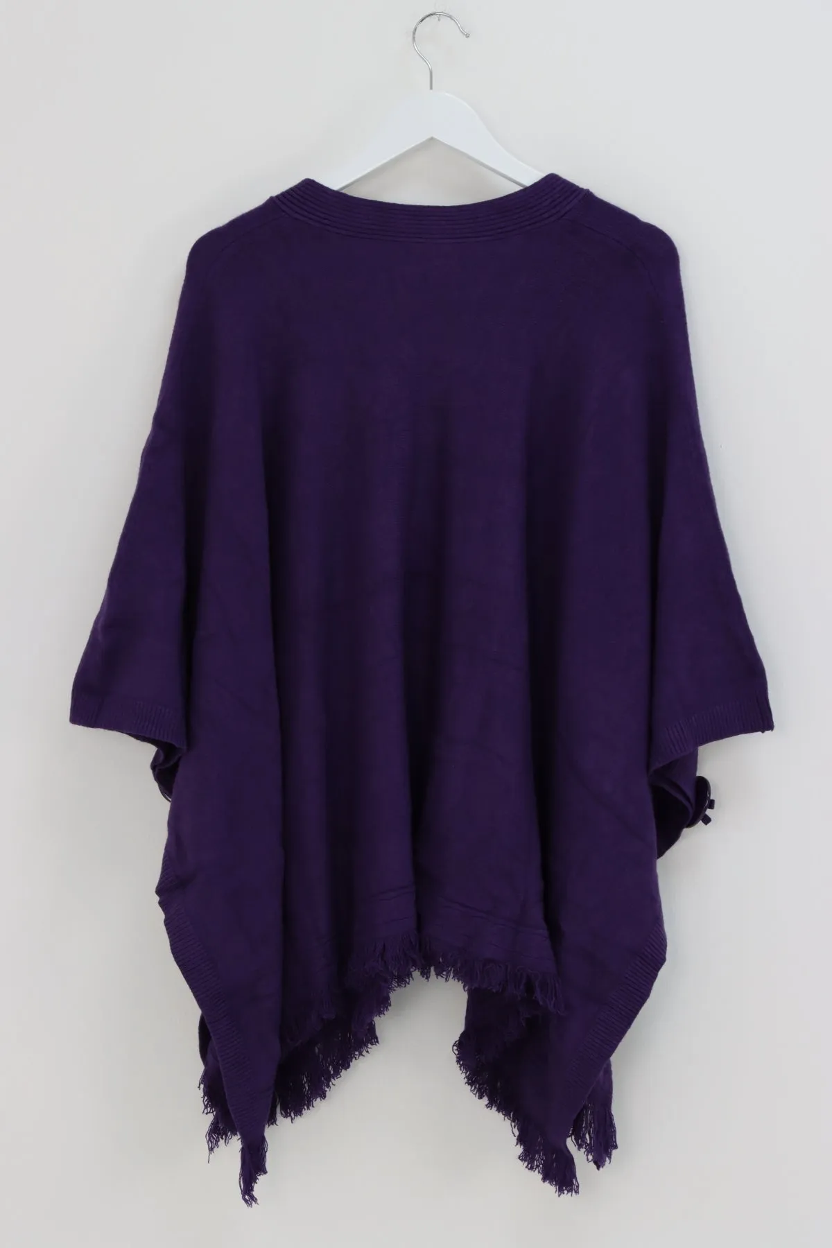 Side Button Detail Raw Edge Ponchos Jumper Top