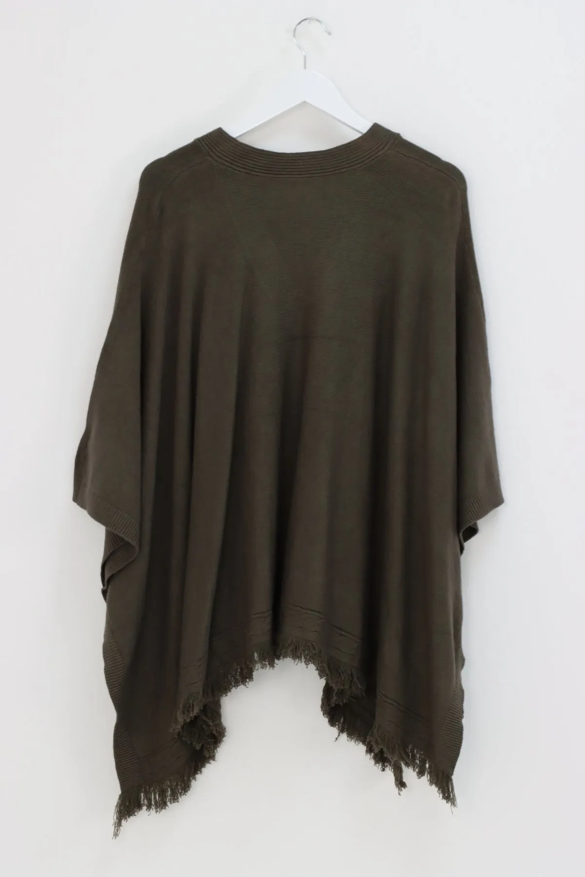 Side Button Detail Raw Edge Ponchos Jumper Top