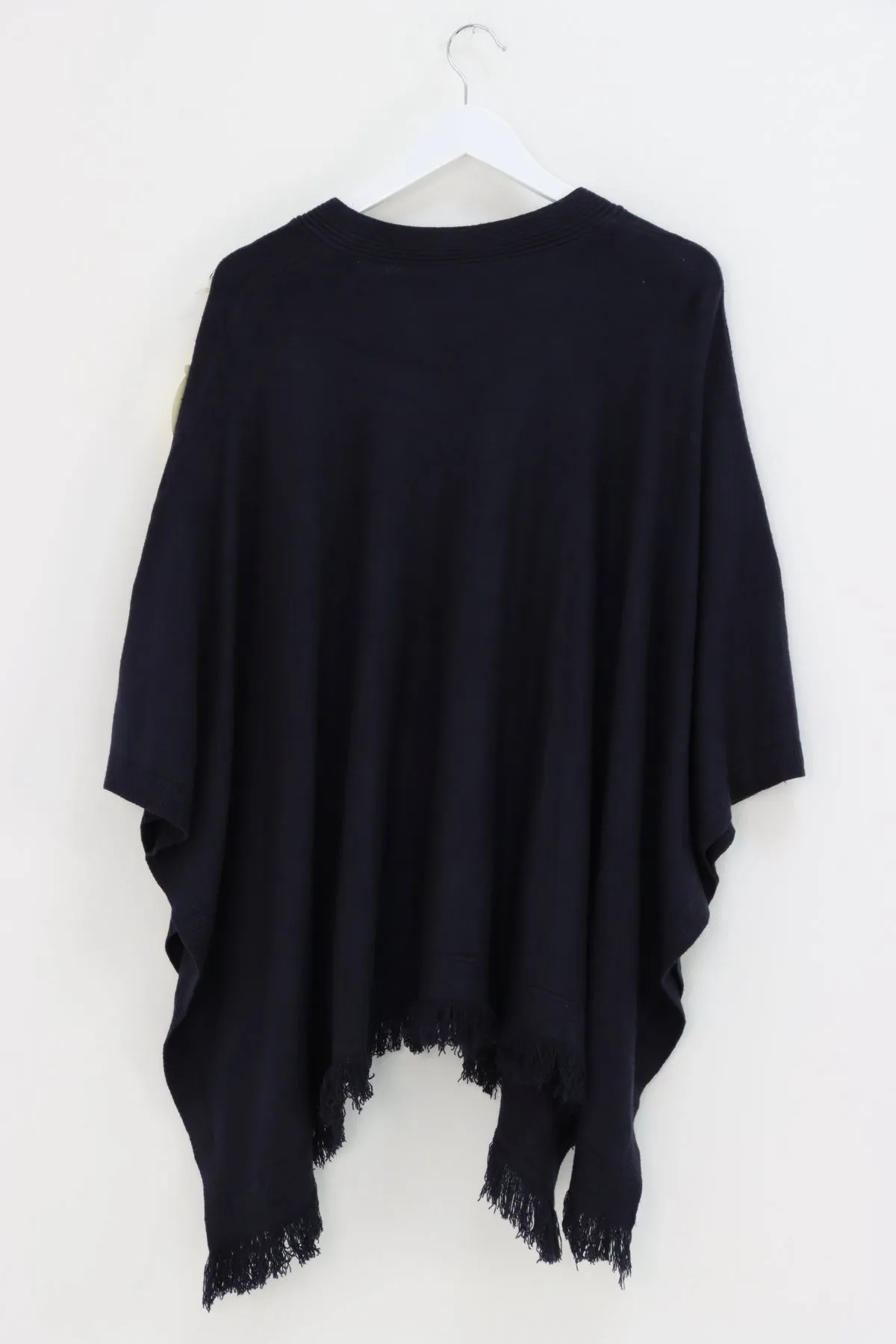 Side Button Detail Raw Edge Ponchos Jumper Top