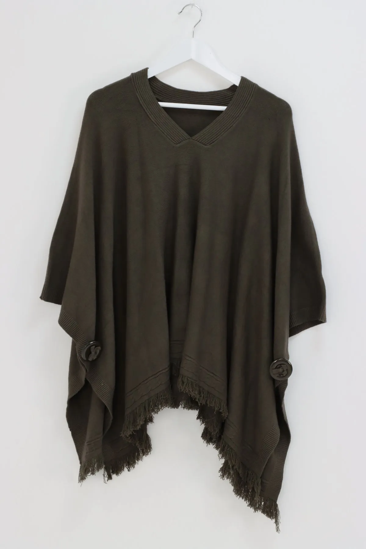 Side Button Detail Raw Edge Ponchos Jumper Top