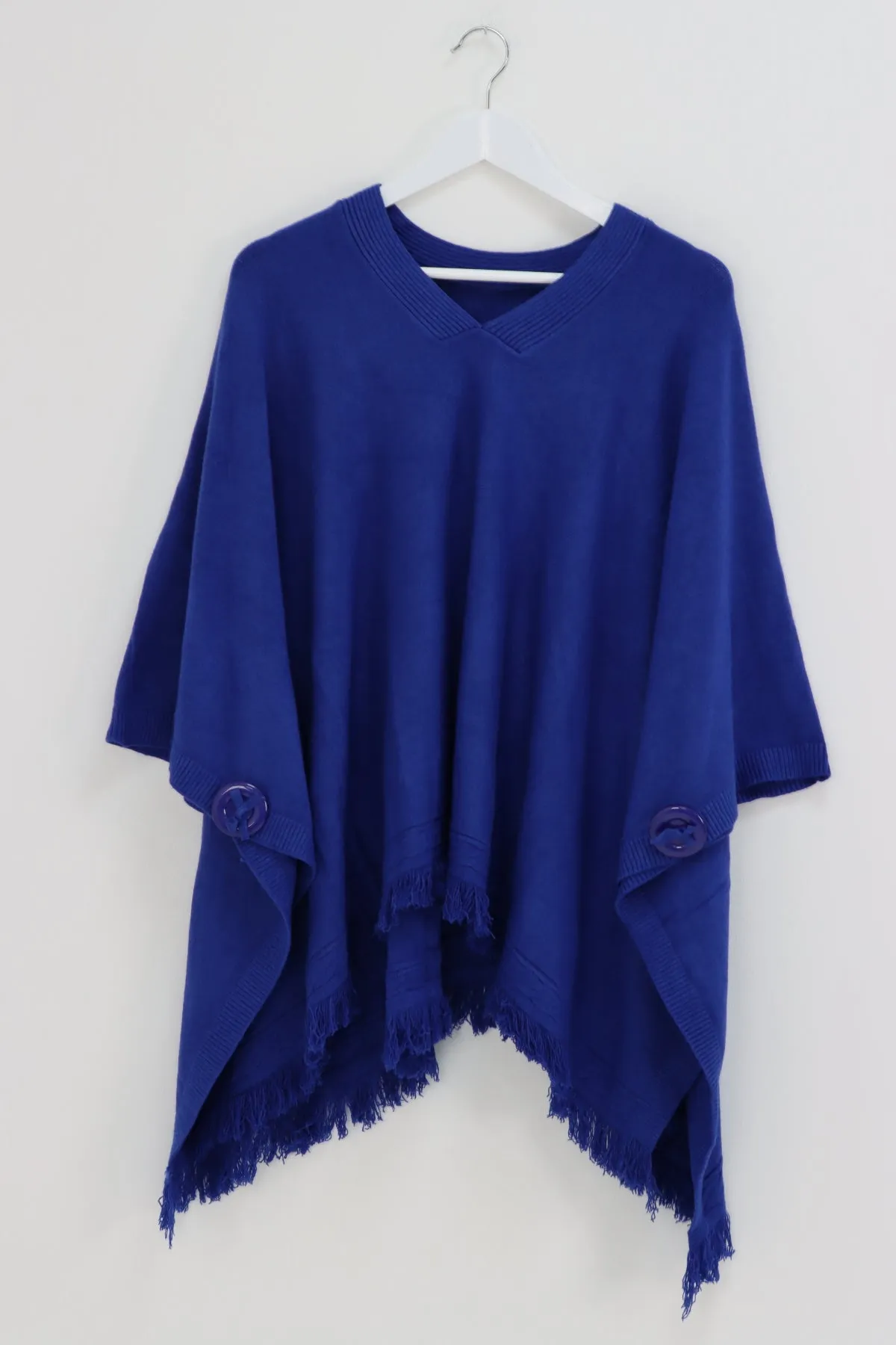 Side Button Detail Raw Edge Ponchos Jumper Top