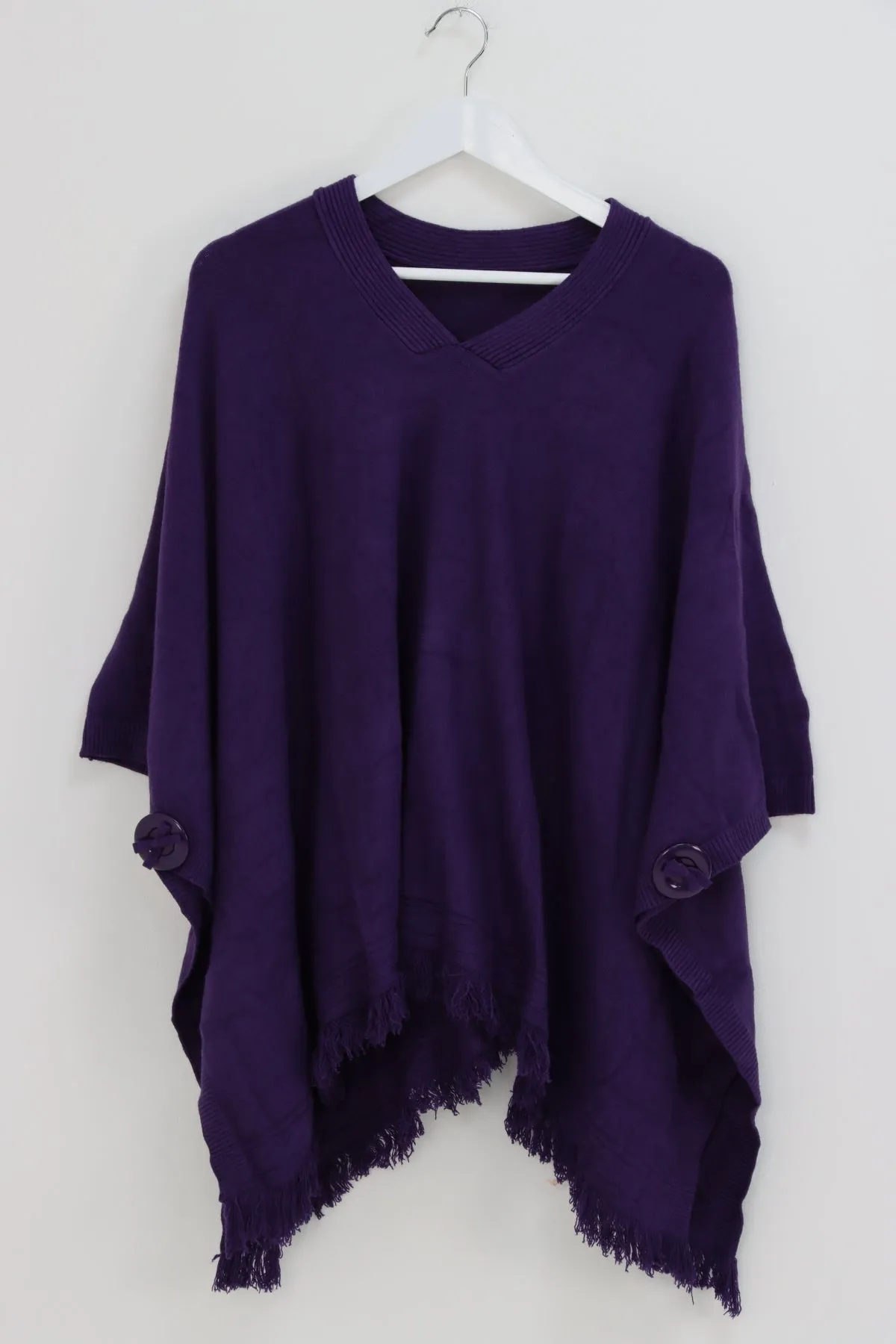 Side Button Detail Raw Edge Ponchos Jumper Top