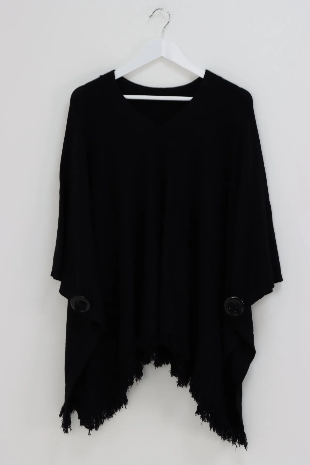 Side Button Detail Raw Edge Ponchos Jumper Top
