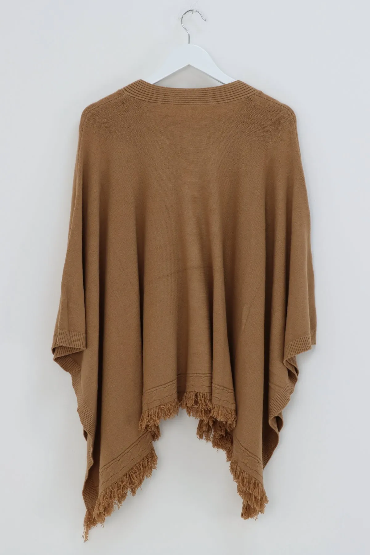 Side Button Detail Raw Edge Ponchos Jumper Top