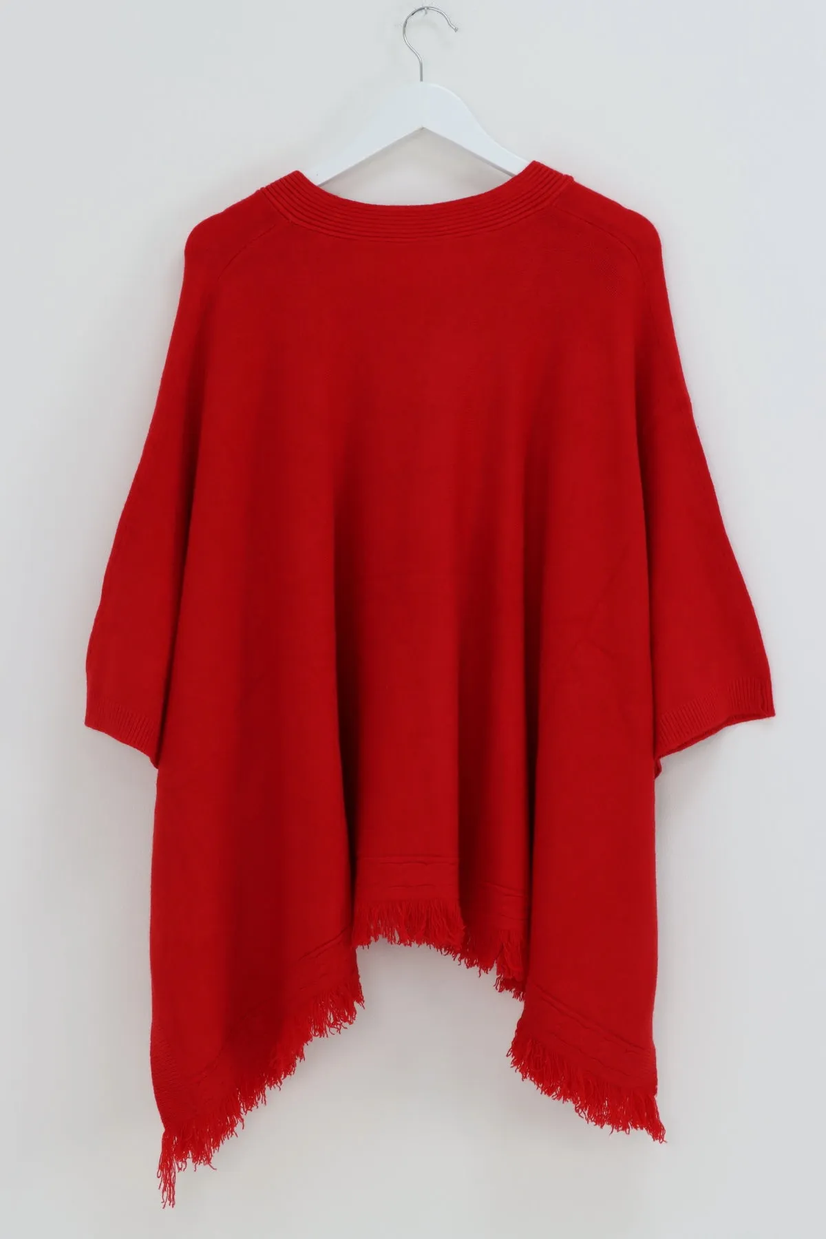 Side Button Detail Raw Edge Ponchos Jumper Top