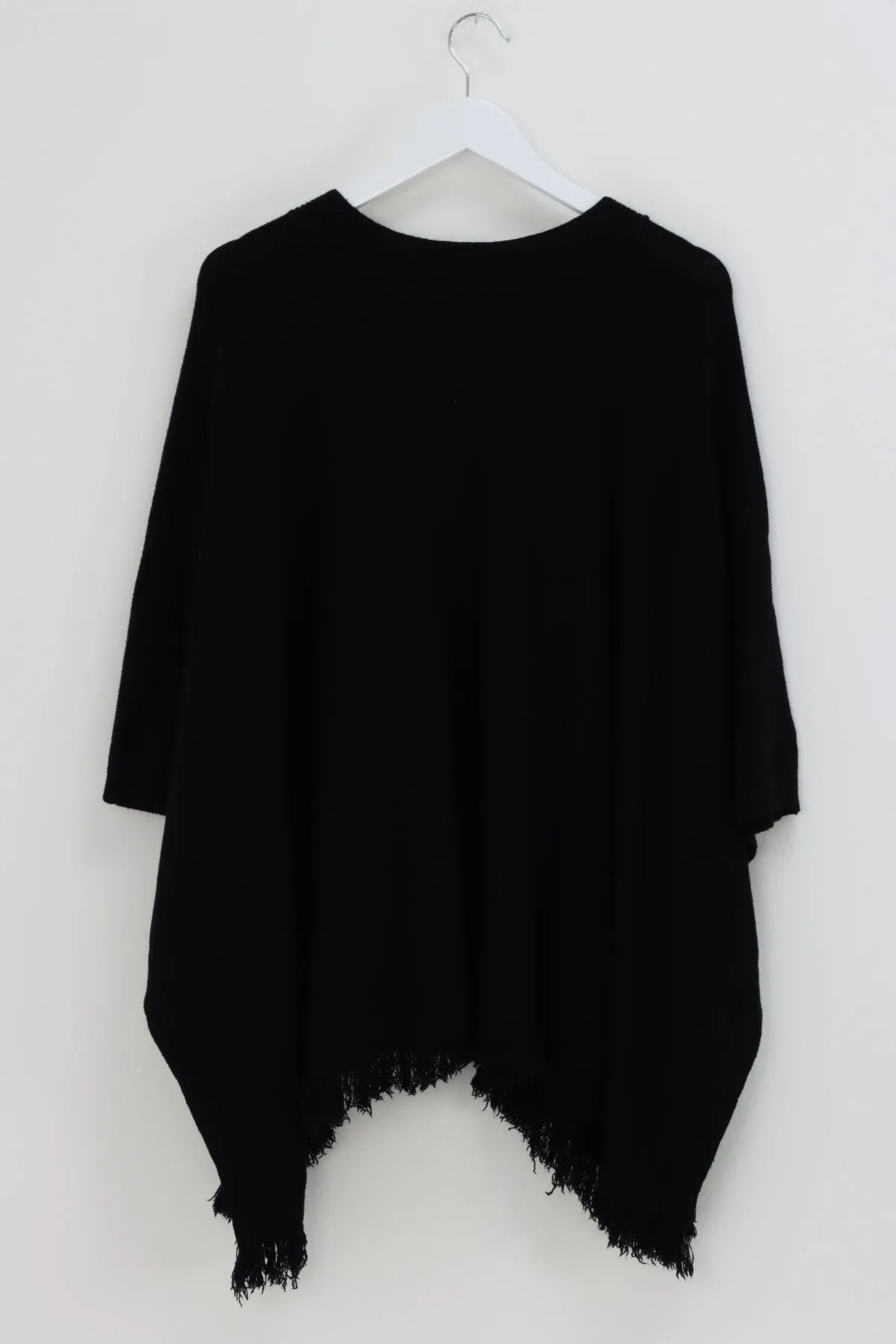 Side Button Detail Raw Edge Ponchos Jumper Top