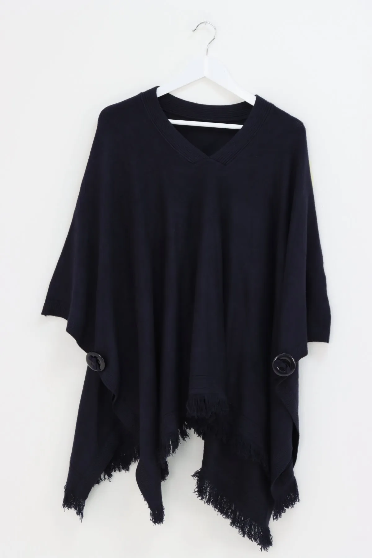 Side Button Detail Raw Edge Ponchos Jumper Top
