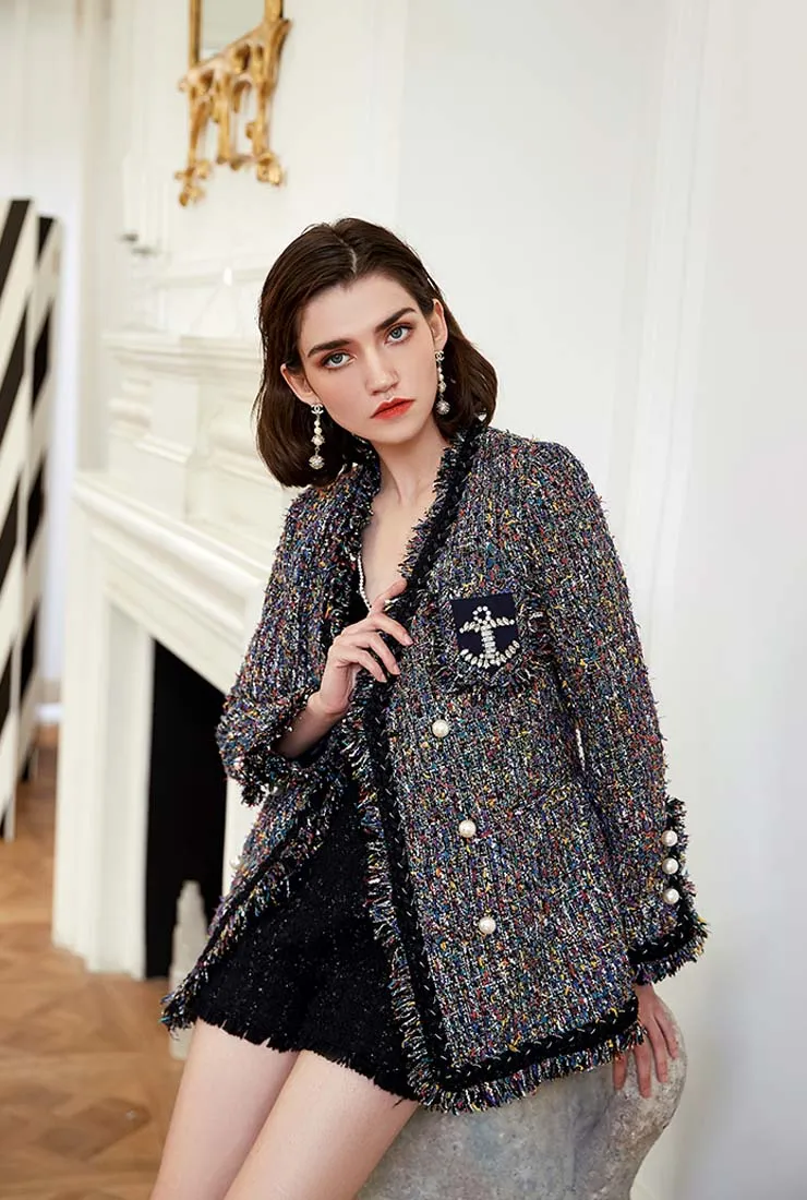 Spring Vintage V-neck Fringe Trim Overcoat