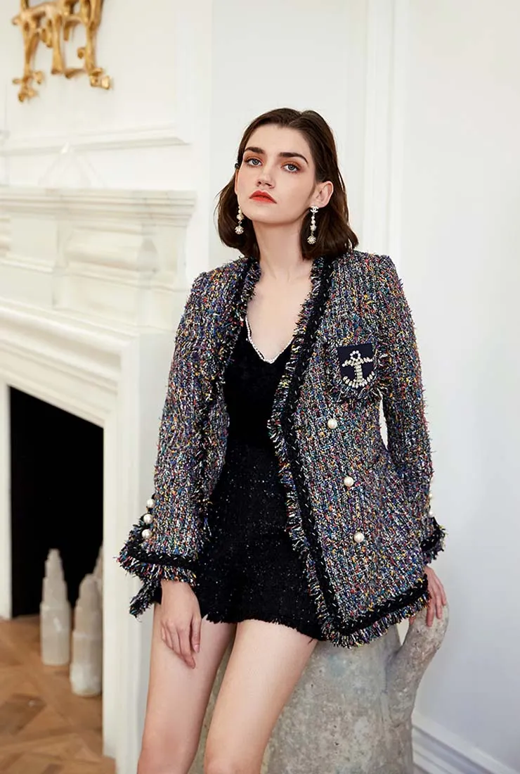 Spring Vintage V-neck Fringe Trim Overcoat