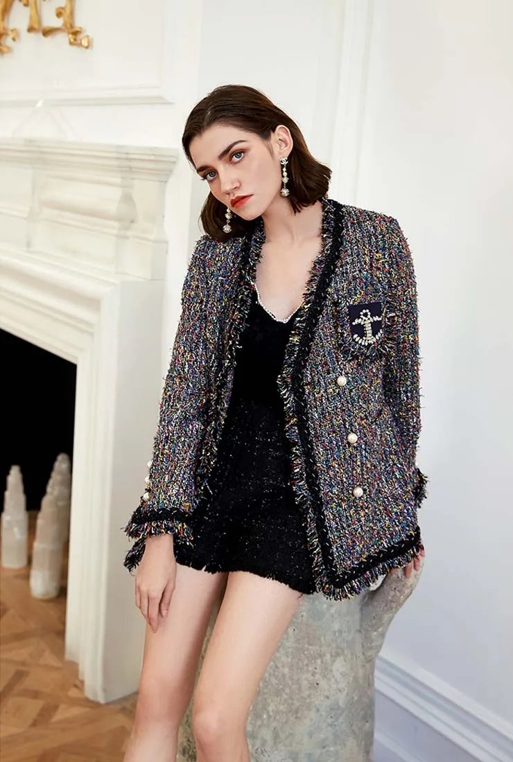 Spring Vintage V-neck Fringe Trim Overcoat