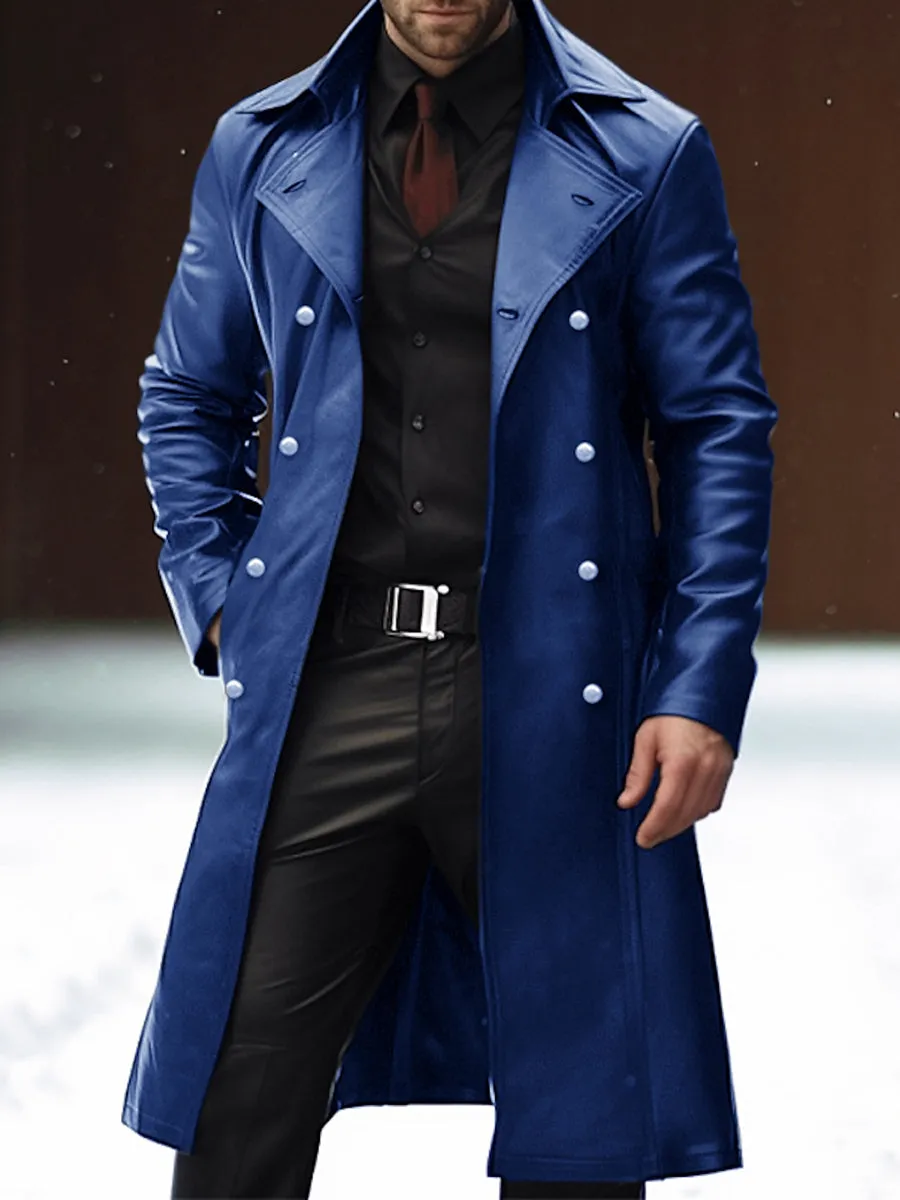 Vintage Casual Leather Lapel Double-breasted Overcoat