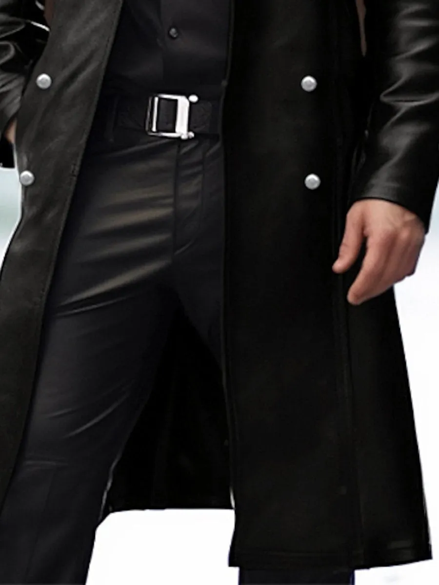 Vintage Casual Leather Lapel Double-breasted Overcoat
