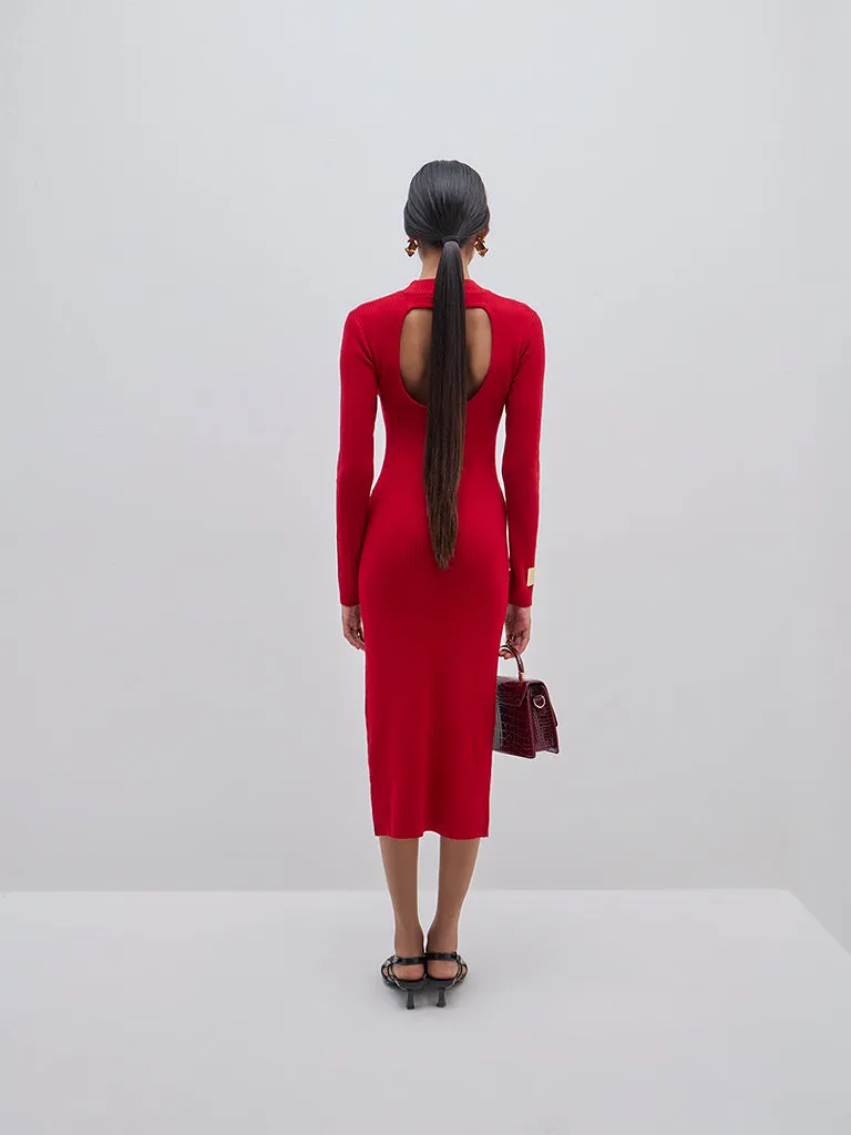 Wardrobe Red Ribbed Cotton-Blend Bodycon Dress