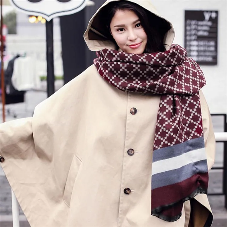 Winter Women's Scarves Cashmere Plaid Scarf