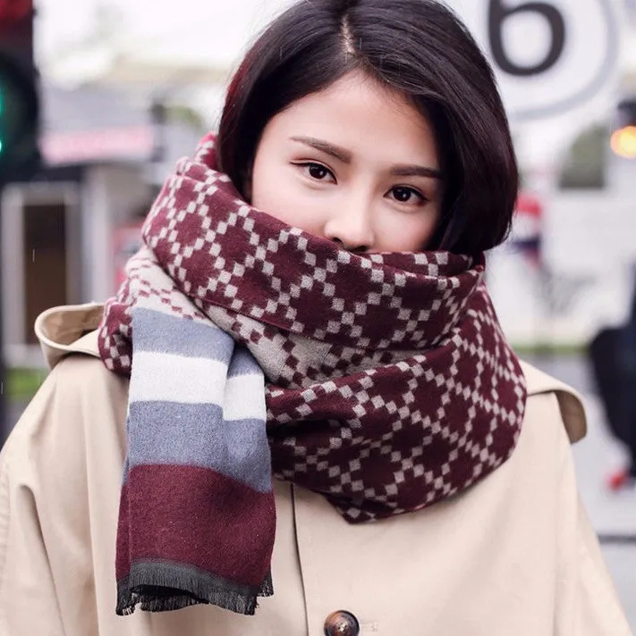 Winter Women's Scarves Cashmere Plaid Scarf