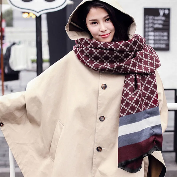 Winter Women's Scarves Cashmere Plaid Scarf
