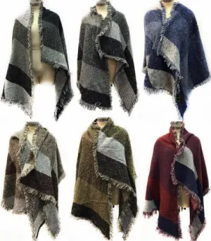 winter wrap poncho furry w/multi-color patches Case of 6
