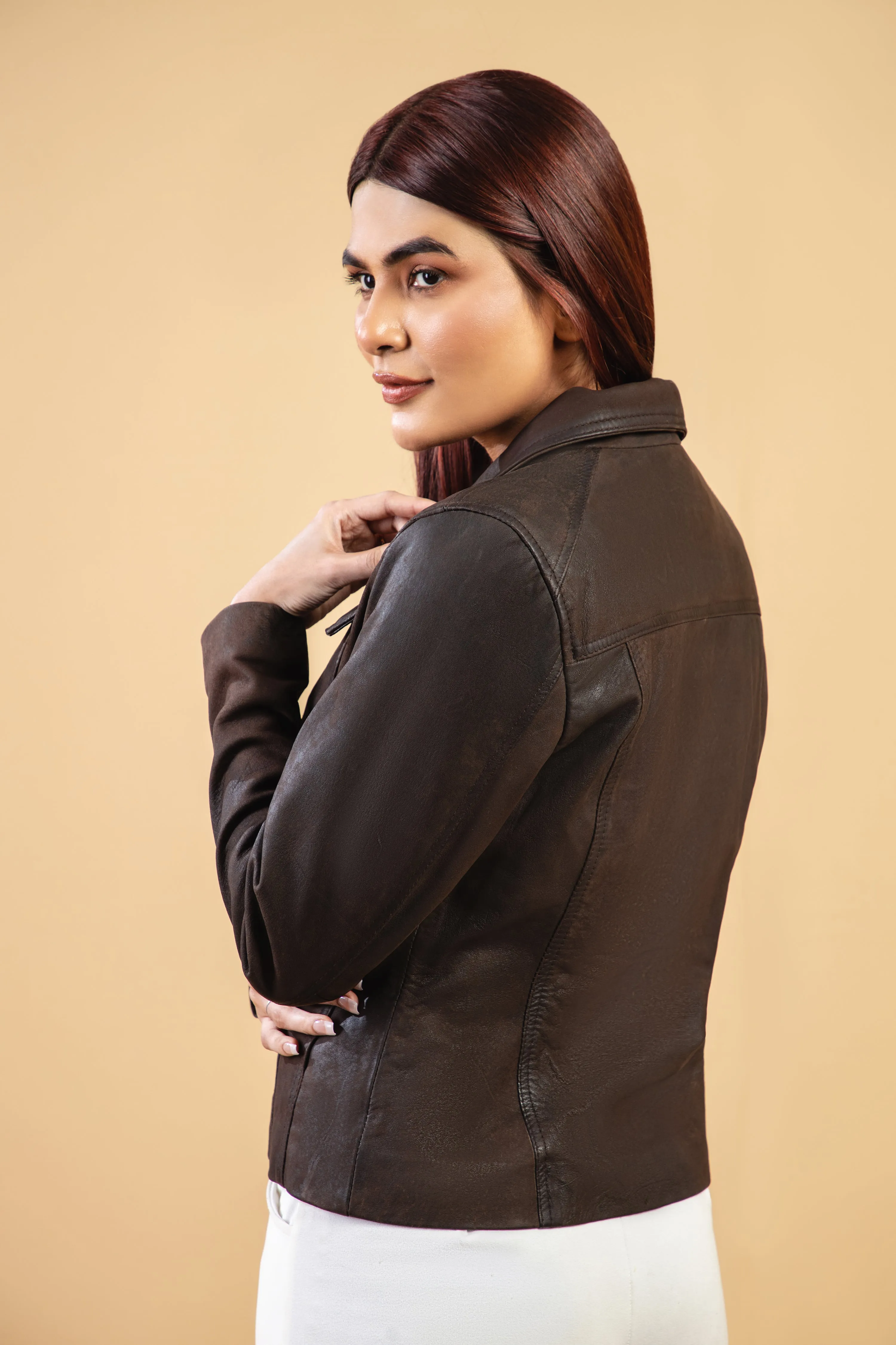 Woman Real Brown Snuff Lambskin Leather Jacket