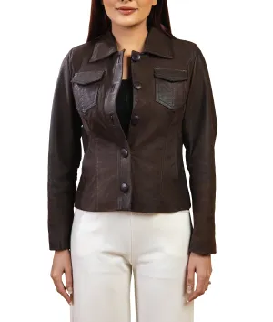 Woman Real Brown Snuff Lambskin Leather Jacket