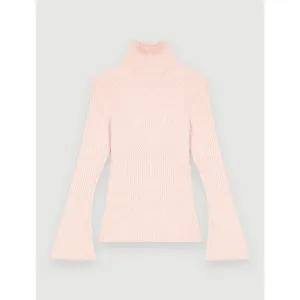 Women High-Necked Stretch Knit Pullover - Pale Pink