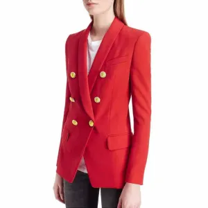Womens Double Breasted Blazer V-Neck Long Sleeve Gold Buttons Blazer