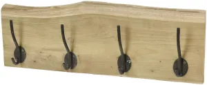 Wooden Coat Rack 4 Cast Iron Hooks Wall Mounted Teak Wood Rail Hanging Coat Rack